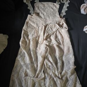 Beige Lace Fabric Overalls